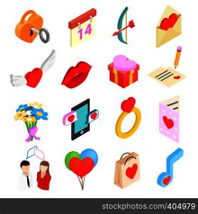 Valentines isometric 3d icons set isolated on white background. Valentines isometric 3d icons set