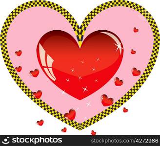 Valentines ornament with red love heart taxi vector illustration