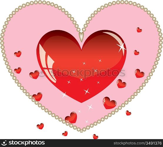 Valentines ornament with red love heart vector illustration