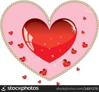 Valentines ornament with red love heart vector illustration