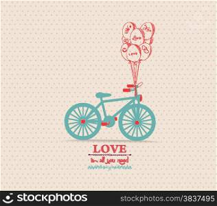 valentines poster with balloons bicycle card