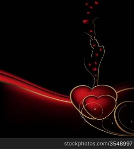 Valentines red and gold vector background with hearts and lovers