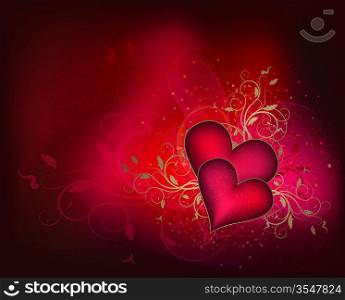 Valentines vector background with floral design and hearts