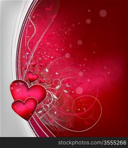 Valentines vector background with floral ornate and hearts