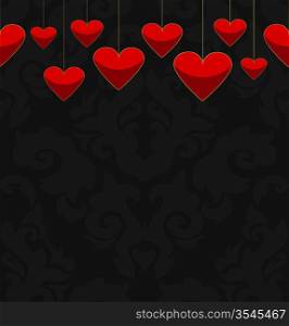 Valentines vector background with ornament and hearts