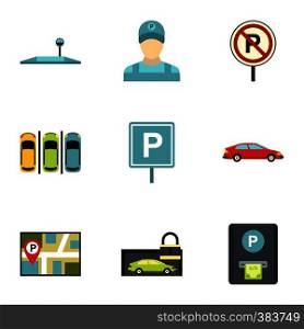 Valet parking icons set. Flat illustration of 9 valet parking vector icons for web. Valet parking icons set, flat style