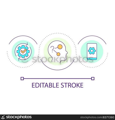 Validate product meets expectation loop concept icon. Confirm product result. Usability testing abstract idea thin line illustration. Isolated outline drawing. Editable stroke. Arial font used . Validate product meets expectation loop concept icon