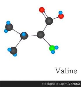 Valine 3D molecule. Cartoon illustration of valine 3D molecule vector for web design. Valine 3D molecule chemical science, cartoon style