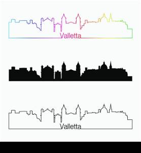 Valletta skyline linear style with rainbow in editable vector file