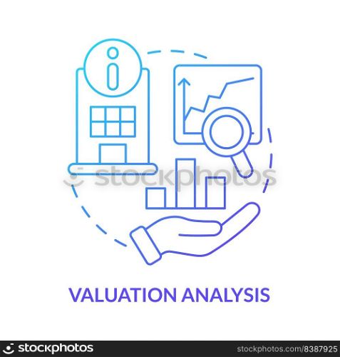 Valuation analysis blue gradient concept icon. Company documentation research. Stage of merger abstract idea thin line illustration. Isolated outline drawing. Myriad Pro-Bold fonts used. Valuation analysis blue gradient concept icon