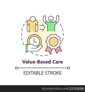 Value based care concept icon. Patient healing practice. Behavioral trend abstract idea thin line illustration. Isolated outline drawing. Editable stroke. Arial, Myriad Pro-Bold fonts used. Value based care concept icon