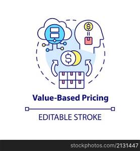 Value-based pricing concept icon. Price optimization abstract idea thin line illustration. Customer perception. Isolated outline drawing. Editable stroke. Roboto-Medium, Myriad Pro-Bold fonts used. Value-based pricing concept icon