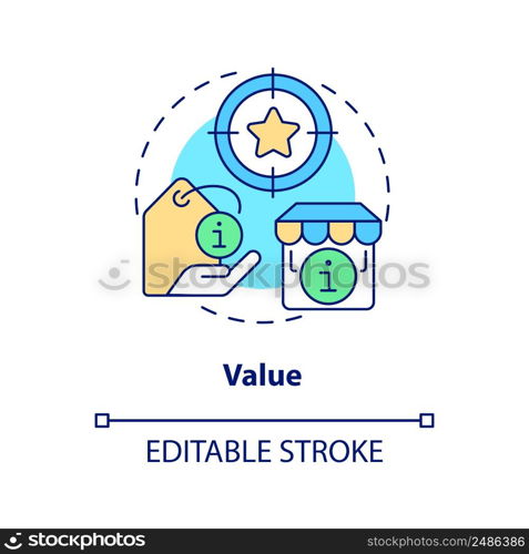 Value concept icon. Product usefulness. Lean manufacturing key principle abstract idea thin line illustration. Isolated outline drawing. Editable stroke. Arial, Myriad Pro-Bold fonts used. Value concept icon