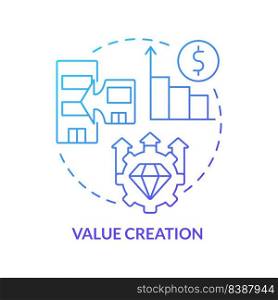 Value creation blue gradient concept icon. Cost and revenue synergy. Motive for business merger abstract idea thin line illustration. Isolated outline drawing. Myriad Pro-Bold fonts used. Value creation blue gradient concept icon
