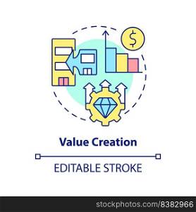Value creation concept icon. Cost and revenue synergy. Motive for merger abstract idea thin line illustration. Isolated outline drawing. Editable stroke. Arial, Myriad Pro-Bold fonts used. Value creation concept icon