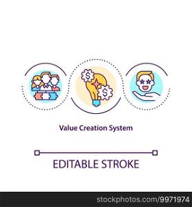 Value creation system concept icon. Importance of organization for clients idea thin line illustration. Defining customer value. Vector isolated outline RGB color drawing. Editable stroke. Value creation system concept icon