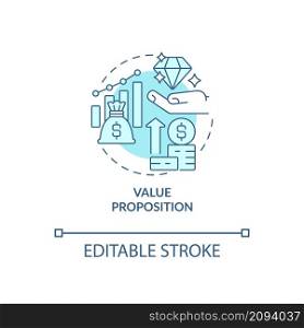 Value proposition turquoise concept icon. Company budgeting method abstract idea thin line illustration. Isolated outline drawing. Editable stroke. Roboto-Medium, Myriad Pro-Bold fonts used. Value proposition turquoise concept icon
