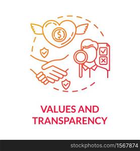 Values and transparency red gradient concept icon. Company reliability. Company culture. Core corporate ethics idea thin line illustration. Vector isolated outline RGB color drawing. Values and transparency red gradient concept icon