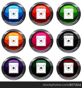 Valve pocket with button set icon isolated on white. 9 icon collection vector illustration. Valve pocket with button set 9 collection