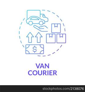 Van courier blue gradient concept icon. Truck shipment. Starting delivery business abstract idea thin line illustration. Isolated outline drawing. Roboto-Medium, Myriad Pro-Bold fonts used. Van courier blue gradient concept icon