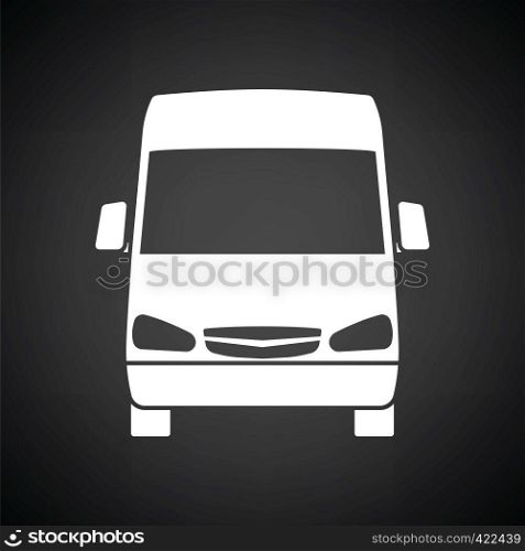 Van icon front view. Black background with white. Vector illustration.