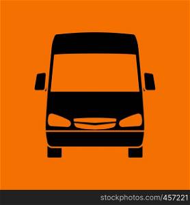 Van icon front view. Black on Orange background. Vector illustration.