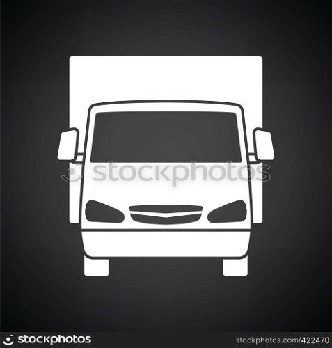 Van truck icon front view. Black background with white. Vector illustration.