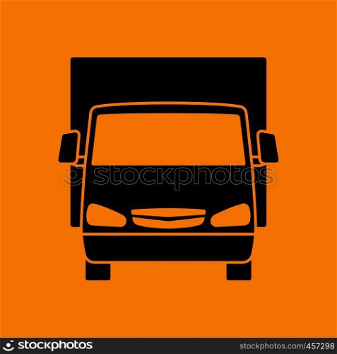 Van truck icon front view. Black on Orange background. Vector illustration.