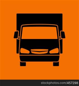 Van truck icon front view. Black on Orange background. Vector illustration.