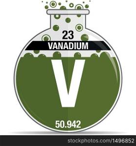 Vanadium symbol on chemical round flask. Element number 23 of the Periodic Table of the Elements - Chemistry. Vector image