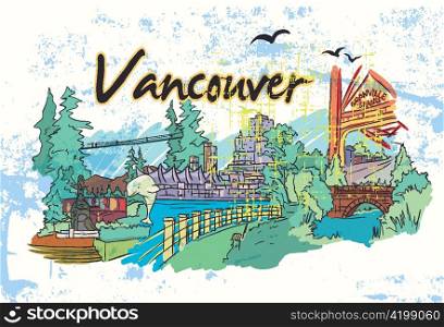 vancouver doodles with grunge vector illustration