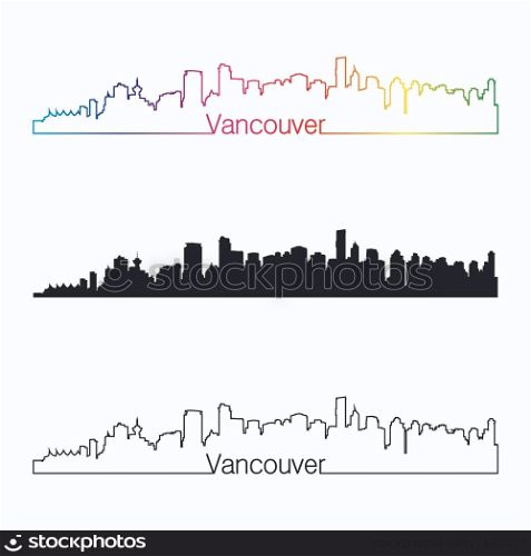 Vancouver skyline linear style with rainbow in editable vector file