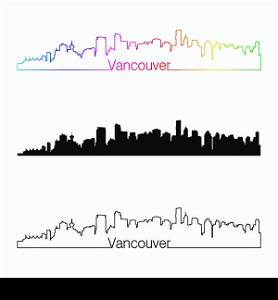 Vancouver skyline linear style with rainbow in editable vector file