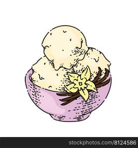 vanilla ice cream sketch hand drawn vector scoop ball, food cream, milk dessert vintage color line illustration. vanilla ice cream sketch hand drawn vector