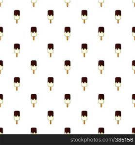 Vanilla ice cream with chocolate sauce on a stick pattern. Cartoon illustration of ice cream with chocolate sauce on a stick vector pattern for web. Ice cream with chocolate sauce on a stick pattern