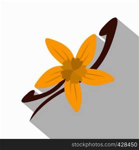 Vanilla pods and flower icon. Flat illustration of vanilla pods and flower vector icon for web isolated on white background. Vanilla pods and flower icon, flat style