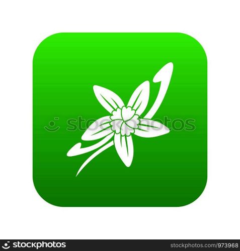 Vanilla sticks with a flower icon digital green for any design isolated on white vector illustration. Vanilla sticks with a flower icon digital green