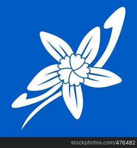 Vanilla sticks with a flower icon white isolated on blue background vector illustration. Vanilla sticks with a flower icon white