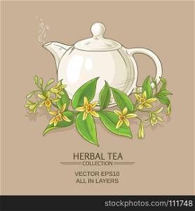 vanilla tea illustration. vanilla tea in teapot on color background