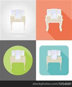 vanity table old retro furniture set flat icons vector illustration isolated on white background