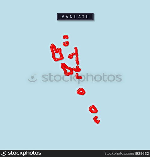 Vanuatu bold outline map. Glossy red border with soft shadow. Country ...