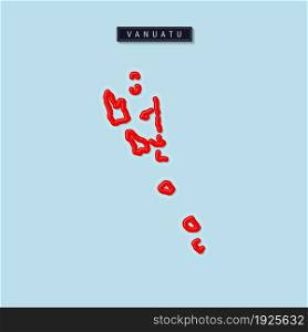 Vanuatu bold outline map. Glossy red border with soft shadow. Country name plate. Vector illustration.. Vanuatu bold outline map. Vector illustration