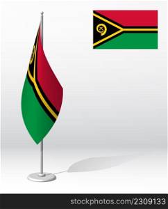 VANUATU flag on flagpole for registration of solemn event, meeting foreign guests. VANUATU National independence day. Realistic 3D vector on white