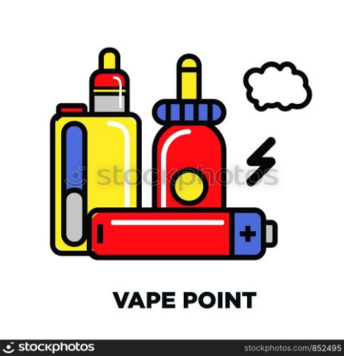 Vape and liquid substance with flavor to refill device that charges from electricity and produce steam as alternative way to smoke isolated cartoon flat vector illustration on white background.. Vape and liquid substance with flavor to refill device