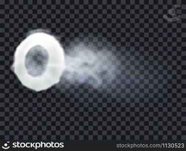 Vape, cigarette steam ring smoke exhale puff. White fog smog isolated transparent background. Vector illustration. Vape steam ring smoke exhale puff vector illustration