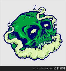 Vape Cloud Green Skull Illustrations