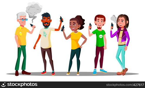 Vape People Vector. Person With Vaporizer Vaping Together. Hipster Addiction. Illustration. Vape People Vector. Person With Vaporizer Vaping Together. Hipster Addiction. Cloud. Illustration