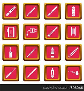 Vaping icons set in pink color isolated vector illustration for web and any design. Vaping icons pink