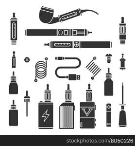Vaping icons. Vape signs and vapor symbols, e-cigarette pictograms and vaporizer icons. Vector illustration