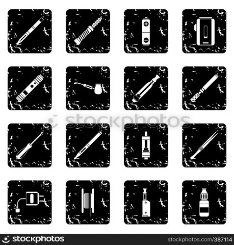Vaping set icons in grunge style isolated on white background. Vector illustration. Vaping set icons, grunge style